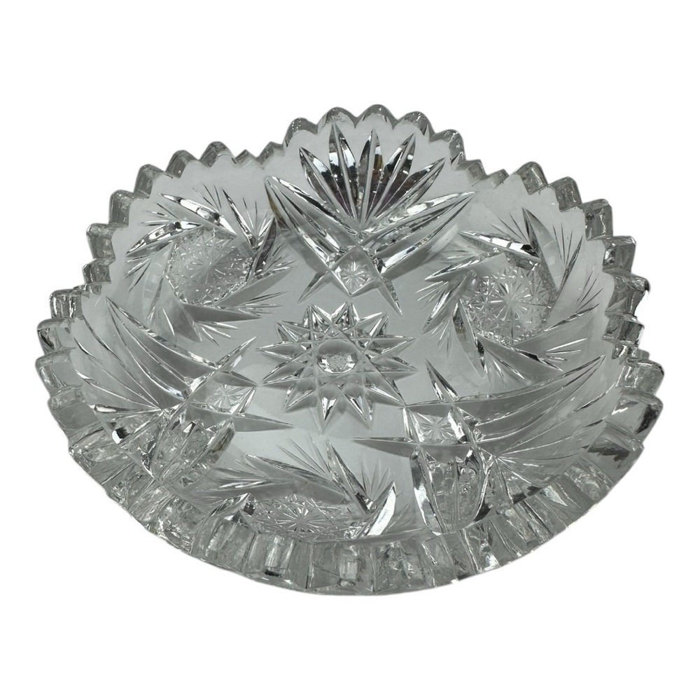 Antique ABP American Brilliant Cut Glass sawtooth  Small Round Bowl Dish 5"